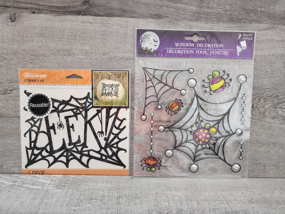 NEW Halloween - Pumpkin Cling & Window Cling - Lot of 2 Spider & Web NEW #36